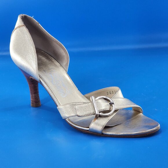 SALVATORE FERRAGAMO Gold Metallic D'Orsay Pump Sandals - Picture 1 of 11